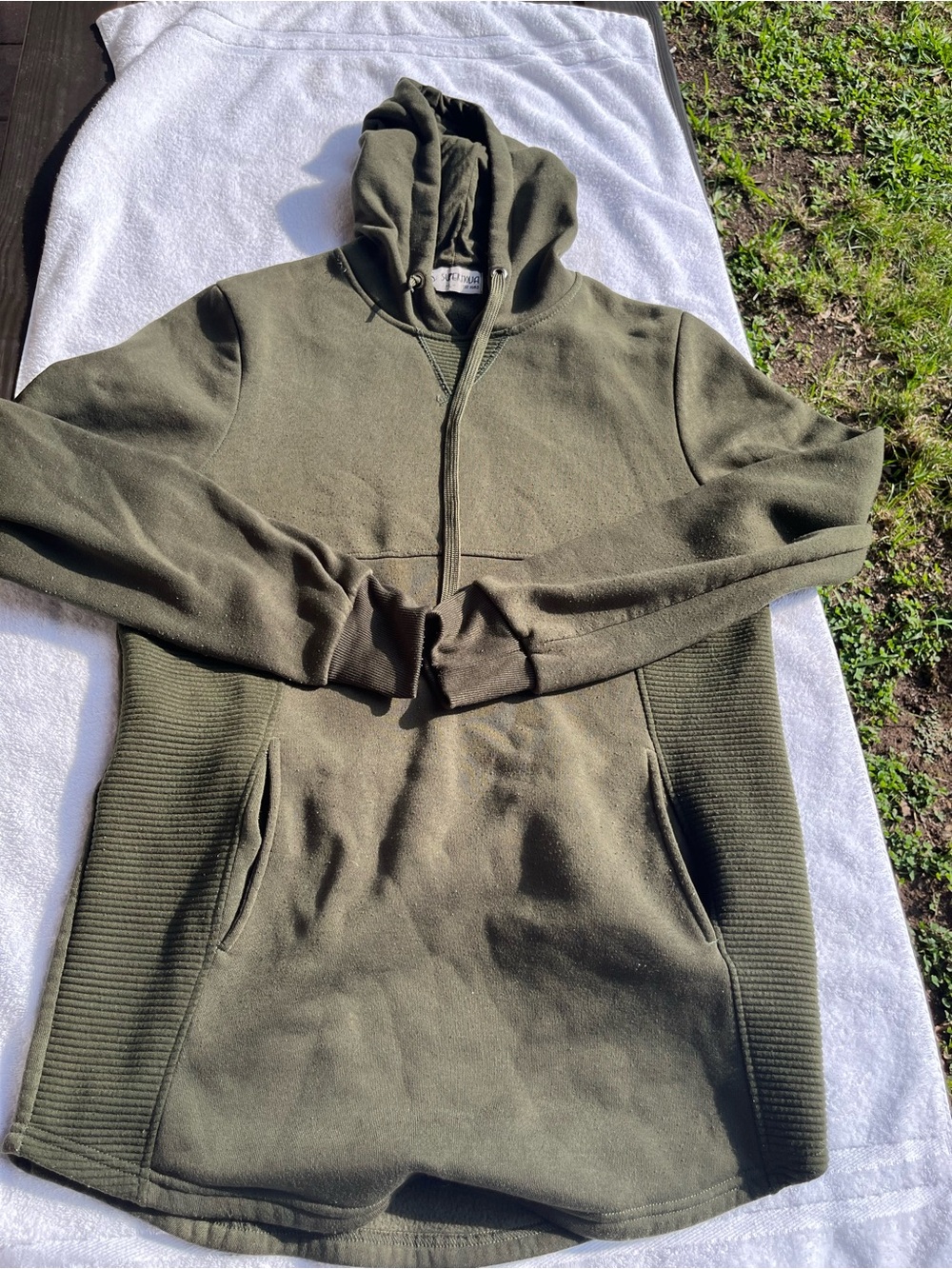 Supernova Olive Green Half-Zip Hoodie Sweater unisex oversize large